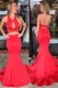 Super Mermaid Backless Homecoming Dress Red for Prom and Party with Ruching Sweep Train