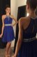 Scoop Royal Blue A-line Beading Prom Evening Gown Zipper Chiffon Sleeveless Mini Length