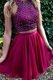 Popular Two Pieces Prom Dresses Fuchsia Halter Top Chiffon Sleeveless Knee Length Criss Cross