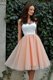 Cheap Knee Length Zipper Prom Dress Peach for Prom and Party with Ruching