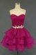 Wonderful Sweetheart Sleeveless Prom Party Dress Knee Length Beading and Ruffled Layers Fuchsia Organza