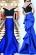 Decent Mermaid Royal Blue Off The Shoulder Neckline Ruffles Prom Party Dress Short Sleeves Zipper