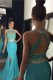 Nice Halter Top Beading and Appliques Prom Party Dress Aqua Blue Zipper Sleeveless With Brush Train