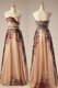 Most Popular Champagne Chiffon Zipper Strapless Sleeveless Floor Length Dress for Prom Embroidery