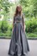 Grey A-line Satin Scoop 3 4 Length Sleeve Lace Floor Length Zipper Prom Dresses