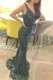 Mermaid Dark Green Sequined Zipper V-neck Sleeveless Prom Evening Gown Sweep Train Sashes ribbons