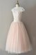 Delicate A-line Prom Gown Pink Bateau Tulle Cap Sleeves Knee Length Zipper