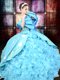 Baby Blue Sleeveless Embroidery and Ruffles Floor Length Ball Gown Prom Dress