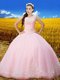 Scoop Baby Pink Tulle Lace Up Sweet 16 Quinceanera Dress Sleeveless Floor Length Beading and Lace and Embroidery