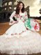 Fabulous Floor Length White 15th Birthday Dress Organza and Taffeta Sleeveless Embroidery and Ruffles
