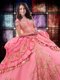 Customized Off the Shoulder Sleeveless Lace Up Floor Length Beading and Embroidery and Ruffled Layers Quinceanera Gown