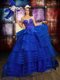 Eye-catching Floor Length Lace Up Ball Gown Prom Dress Royal Blue for Military Ball and Sweet 16 and Quinceanera with Beading and Ruffled Layers