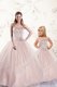 Modern Floor Length Baby Pink Quinceanera Gowns Tulle Sleeveless Beading