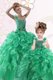 Flirting One Shoulder Green Ball Gowns Beading and Ruffles Sweet 16 Quinceanera Dress Lace Up Organza Sleeveless Floor Length