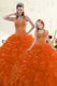 Sleeveless Floor Length Beading and Ruffles Lace Up Quinceanera Gowns with Orange