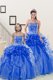 Clearance Blue Organza Lace Up Sweetheart Sleeveless Floor Length Sweet 16 Quinceanera Dress Beading and Pick Ups