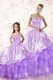 Simple Lavender Organza Lace Up Quince Ball Gowns Sleeveless Floor Length Embroidery and Ruffled Layers