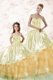 Gold Sleeveless Floor Length Embroidery and Ruffled Layers Lace Up Vestidos de Quinceanera
