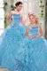 Low Price Aqua Blue Ball Gowns Sweetheart Sleeveless Organza Floor Length Lace Up Beading and Ruffles Sweet 16 Dresses