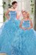 Low Price Aqua Blue Ball Gowns Sweetheart Sleeveless Organza Floor Length Lace Up Beading and Ruffles Sweet 16 Dresses