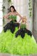 Green Sweetheart Lace Up Beading and Ruffles 15th Birthday Dress Sleeveless