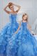Deluxe Ruffled Ball Gowns Sweet 16 Dresses Baby Blue Sweetheart Organza Sleeveless Floor Length Lace Up