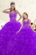 Stylish Sleeveless Organza Floor Length Lace Up Quince Ball Gowns in Purple with Beading and Ruffles