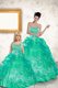 Sweet Taffeta Strapless Sleeveless Lace Up Beading and Embroidery and Pick Ups Sweet 16 Quinceanera Dress in Turquoise
