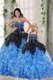 New Arrival Ball Gowns Quinceanera Gown Black and Blue Sweetheart Organza Sleeveless Floor Length Lace Up