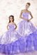 Smart Lavender Organza Lace Up Sweetheart Sleeveless Floor Length Sweet 16 Dress Embroidery and Ruffled Layers