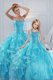 Discount Aqua Blue Organza Lace Up Sweet 16 Quinceanera Dress Sleeveless Floor Length Beading and Ruffled Layers