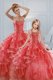 Smart Ruffled Floor Length Ball Gowns Sleeveless Coral Red Quinceanera Gown Lace Up