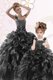 Sumptuous One Shoulder Black Sleeveless Beading and Ruffles Floor Length Quinceanera Dresses