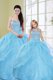 Floor Length Lace Up Sweet 16 Dresses Baby Blue for Military Ball and Sweet 16 and Quinceanera with Beading and Sequins