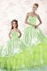 Sleeveless Floor Length Embroidery and Ruffled Layers Lace Up Sweet 16 Quinceanera Dress with Yellow Green