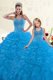 Cheap Blue Sweetheart Lace Up Beading and Ruffles Sweet 16 Quinceanera Dress Sleeveless