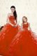 Long Sleeves Floor Length Beading and Ruffles Lace Up Sweet 16 Dresses with Red