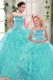 Amazing Ball Gowns Quince Ball Gowns Turquoise Sweetheart Organza Sleeveless Floor Length Lace Up