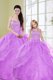 Clearance Lilac Sleeveless Floor Length Beading and Sequins Lace Up Sweet 16 Quinceanera Dress
