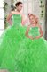 Green Organza Lace Up Sweet 16 Quinceanera Dress Sleeveless Floor Length Beading and Ruffles