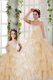 Champagne Lace Up Ball Gown Prom Dress Beading and Ruffled Layers and Ruching Sleeveless Floor Length