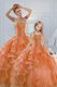 Ruffled Orange Sleeveless Organza Lace Up Ball Gown Prom Dress for Military Ball and Sweet 16 and Quinceanera