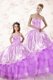 Fashionable Organza Sweetheart Sleeveless Lace Up Embroidery and Ruffled Layers Quinceanera Gown in Lilac