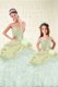 Top Selling Yellow Green Ball Gowns Organza and Taffeta Sweetheart Sleeveless Beading and Ruffled Layers and Hand Made Flower Floor Length Lace Up Sweet 16 Dresses