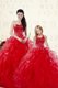 Coral Red Organza Lace Up 15th Birthday Dress Sleeveless Floor Length Beading and Ruffles