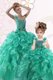 Beauteous One Shoulder Turquoise Organza Lace Up Quinceanera Dress Sleeveless Floor Length Beading and Ruffles