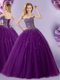 Discount Dark Purple Lace Up Sweetheart Beading Quinceanera Dresses Tulle Sleeveless
