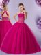 Fantastic Fuchsia Quinceanera Dresses Military Ball and Sweet 16 and Quinceanera and For with Beading Halter Top Sleeveless Lace Up