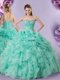 Apple Green Organza Lace Up Ball Gown Prom Dress Sleeveless Floor Length Beading and Ruffles and Pick Ups