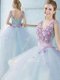 V-neck Sleeveless Lace Up Quinceanera Gown Light Blue Tulle